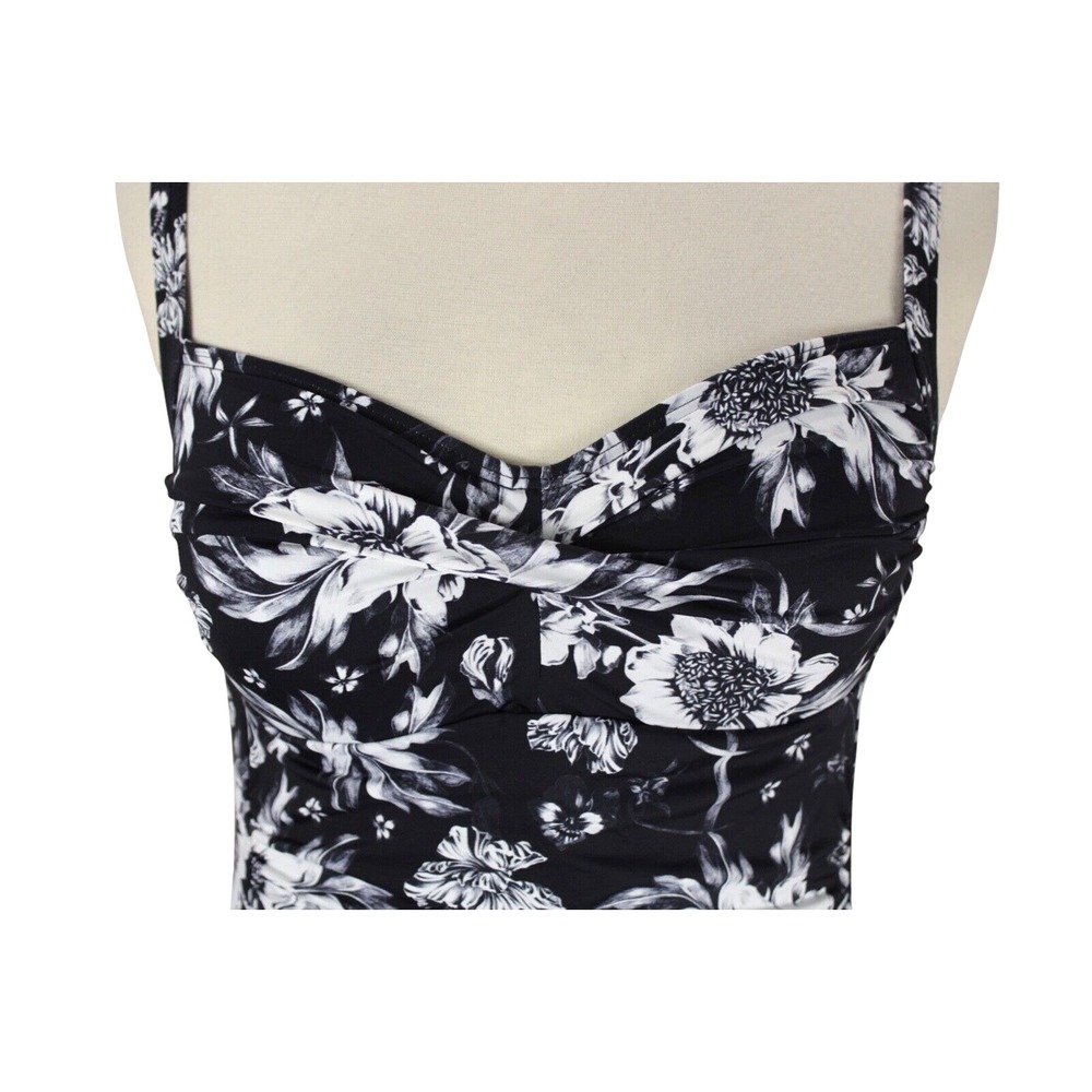 Nip Tuck Slimming Swimsuit size 10 Black Floral Runched Bandeau One Piece - Picture 2 of 16